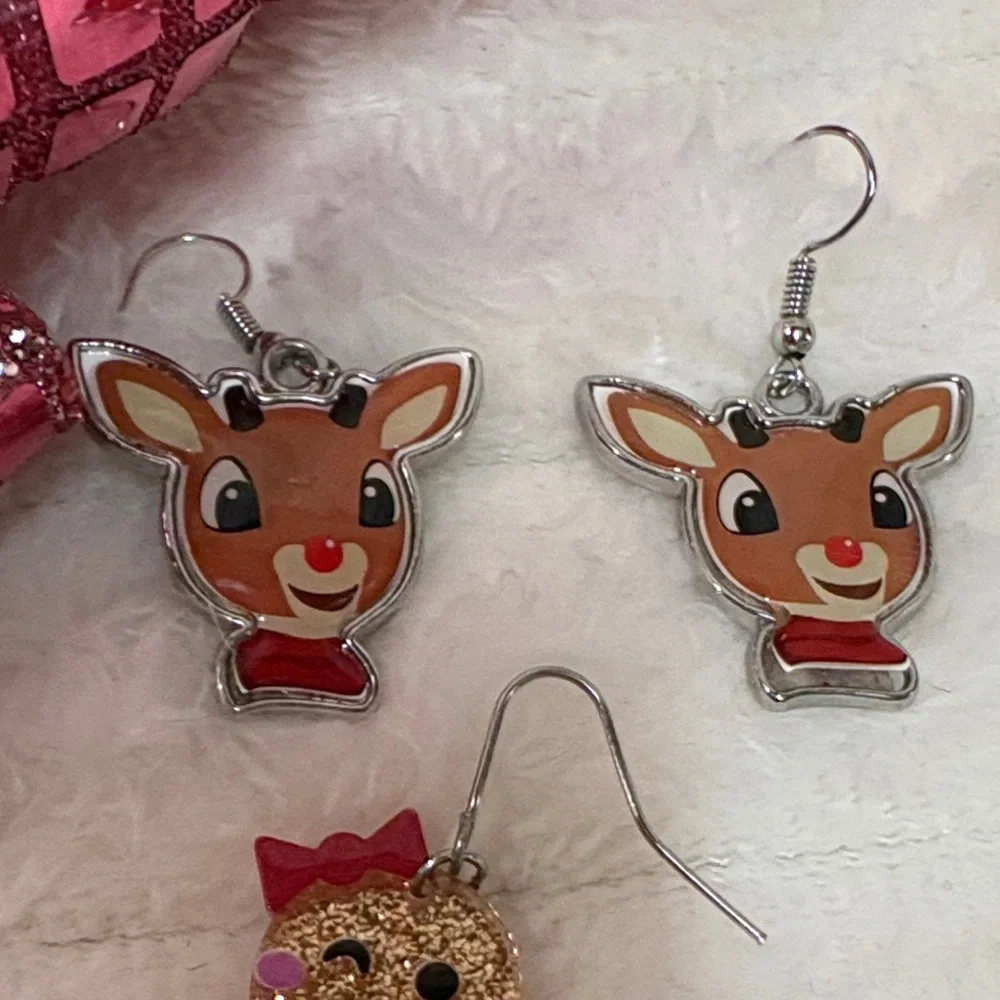 Gingerbread and Reindeer Earrings Festive Set